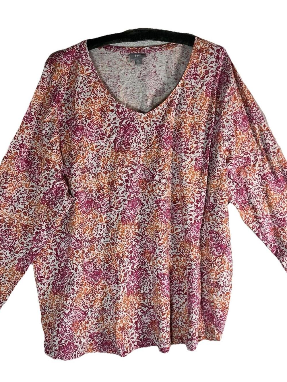 J Jill Floral Butterfly Paisley Colorful  Top Cotton Long Sleeve Boho Casual 4XL